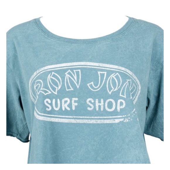 Ron Jon Mineral Washed Distressed Badge Tee Boxy Crop - Picture 3 of 9